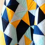 Baby Quilt - Blue & Yellow Geometric -..