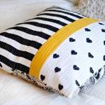 Cushion - Quilted Pillow - Black White And Yellow..