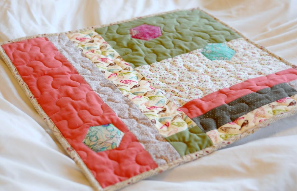 Mini Quilt - Pink & Green Patchwork - Kitty Cat Mat - "hey, Little Songbird"