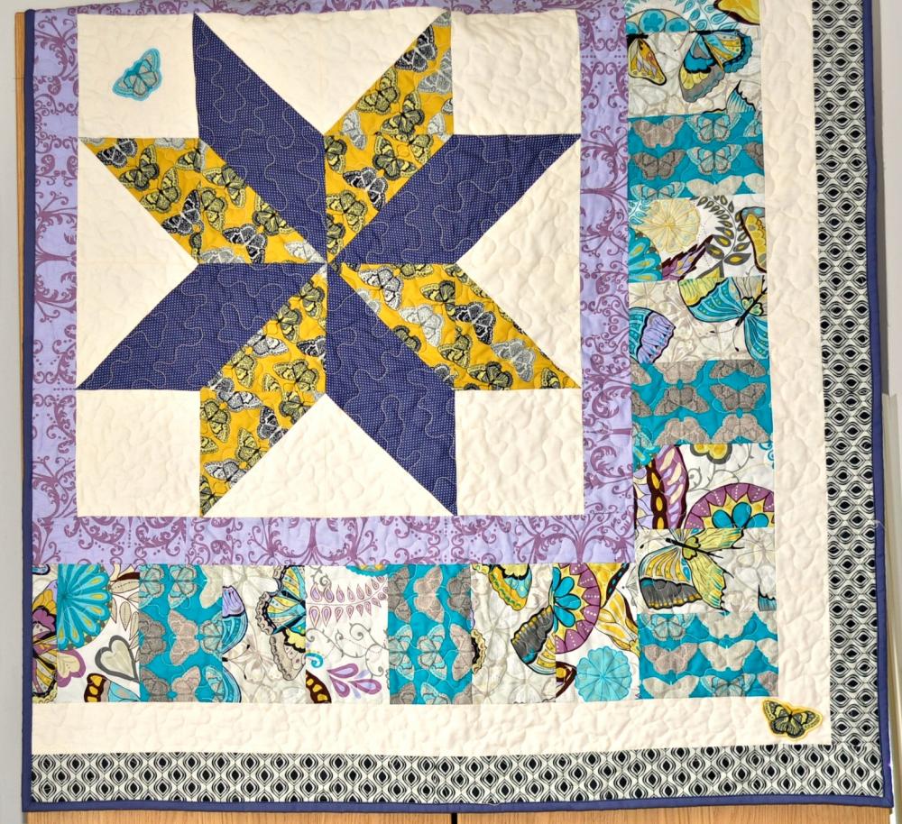 Quilt - Baby Cot Quilt - Yellow Turquiose Purple Patchwork - Girl On The Wing