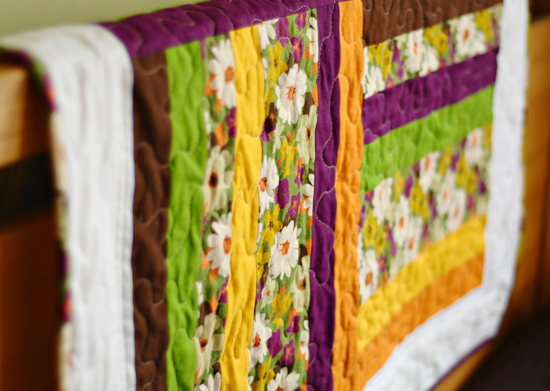 Baby Quilt Retro Green, Yellow, Orange, Purple Patchwork "ariel" on