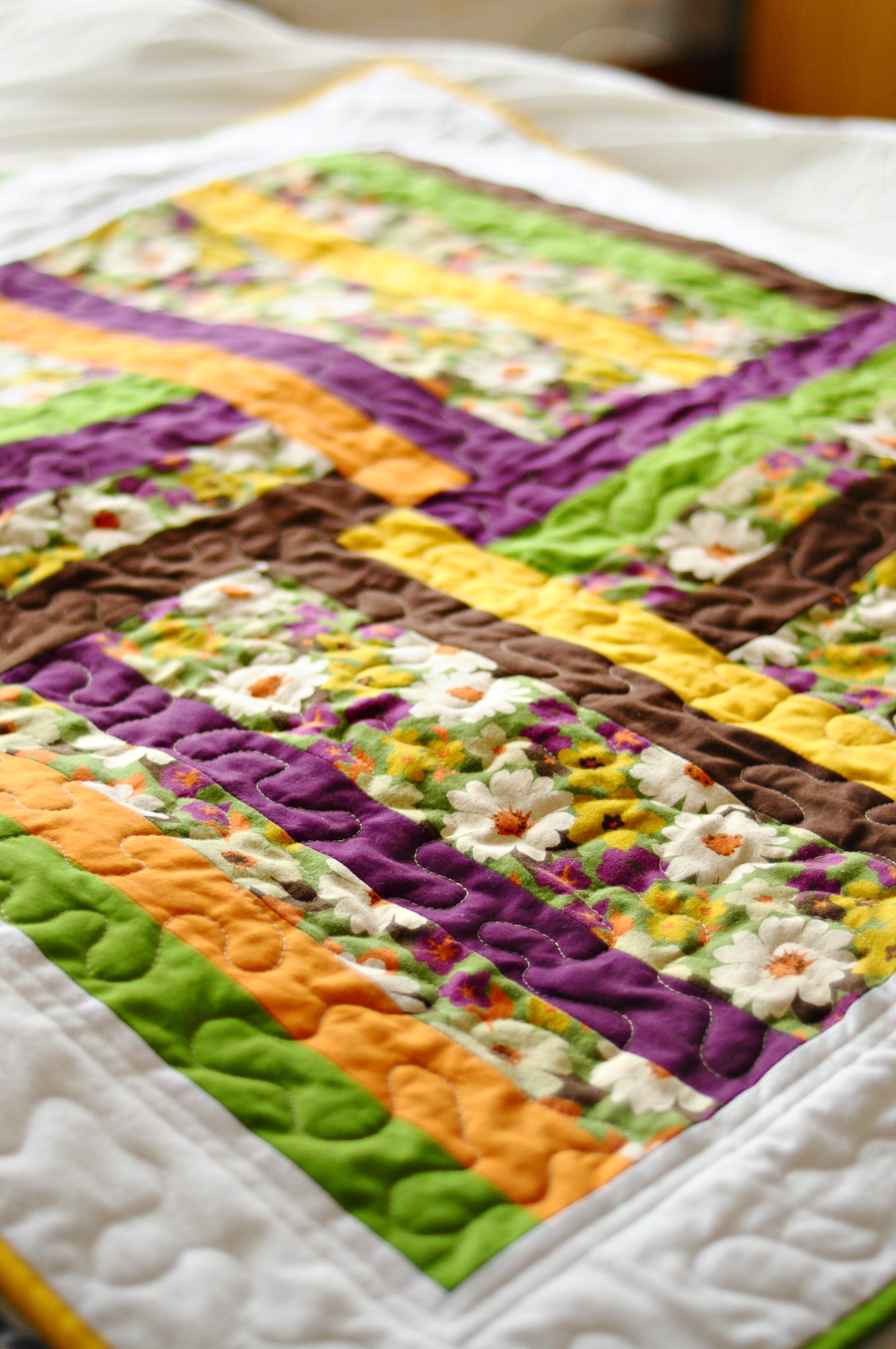 Baby Quilt Retro Green, Yellow, Orange, Purple Patchwork "ariel" on